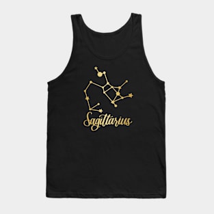 Sagittarius Zodiac Constellation in Gold - Black Tank Top